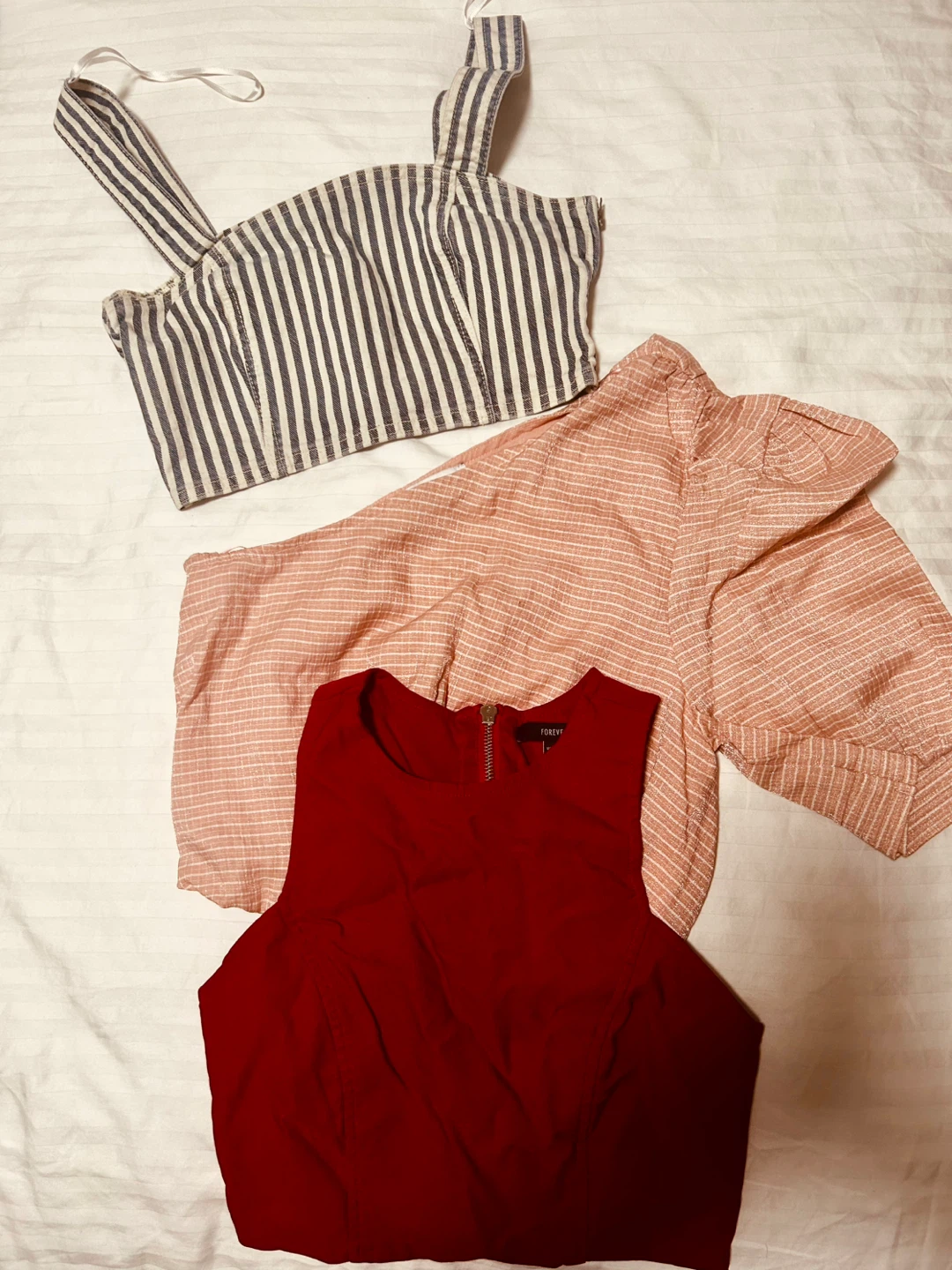 Forever 21 Red Crop Top & Striped Tops Bundle