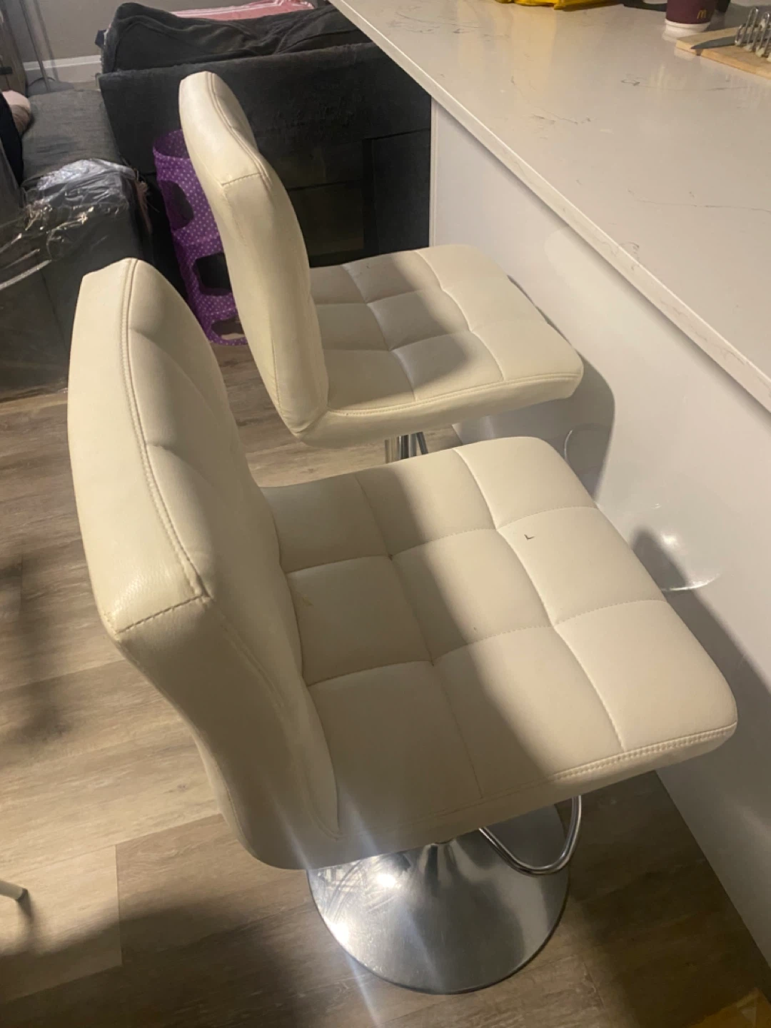 White Faux Leather Bar Stool