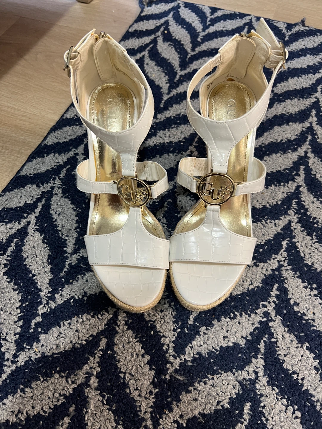 White Guess Wedge Sandals