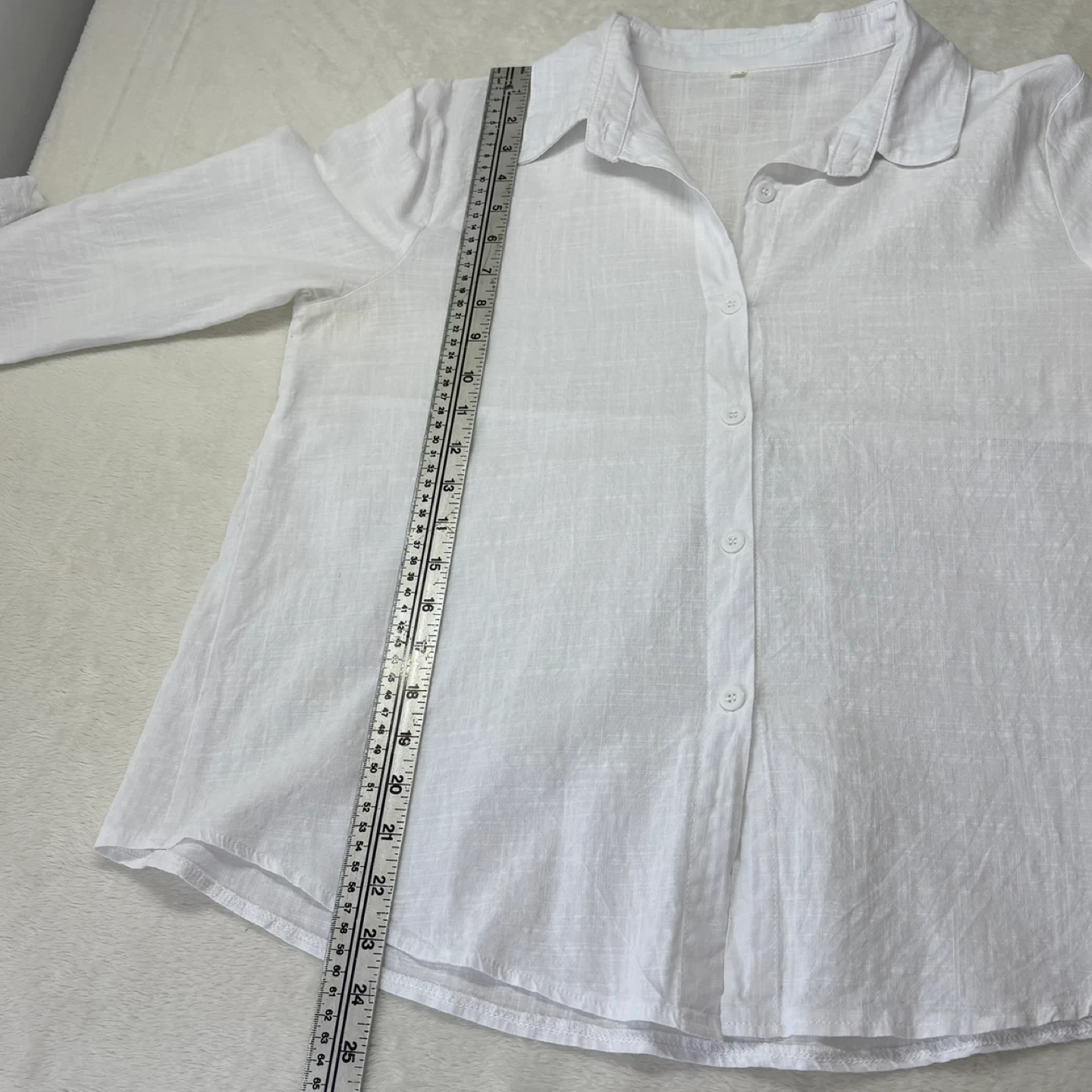 White Linen Look Button Up Shirt Babydoll Back Blouse Size L - photo 4