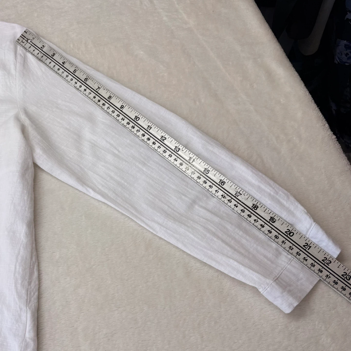 White Linen Look Button Up Shirt Babydoll Back Blouse Size L - photo 5