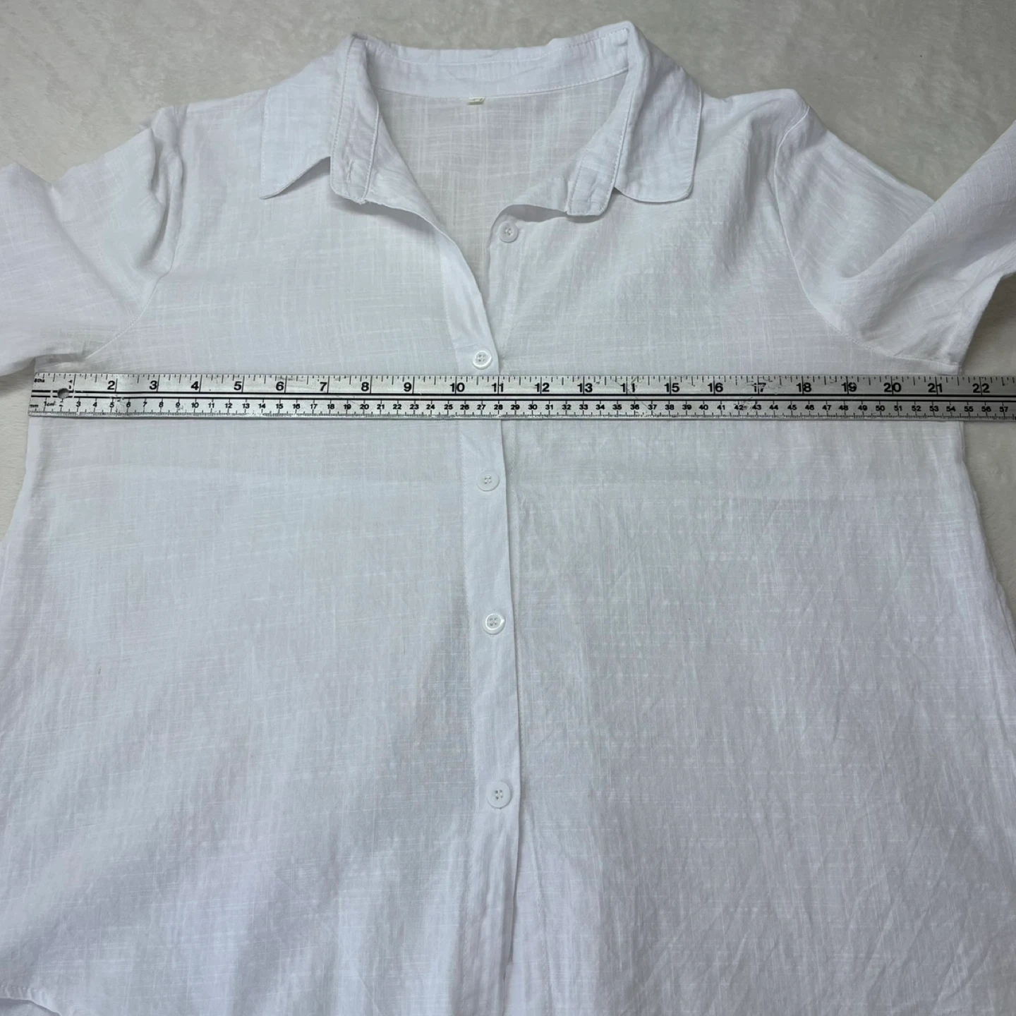 White Linen Look Button Up Shirt Babydoll Back Blouse Size L - photo 3