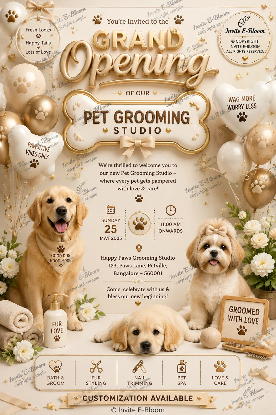 Pet Grooming E-Card | Grand Opening | Service List