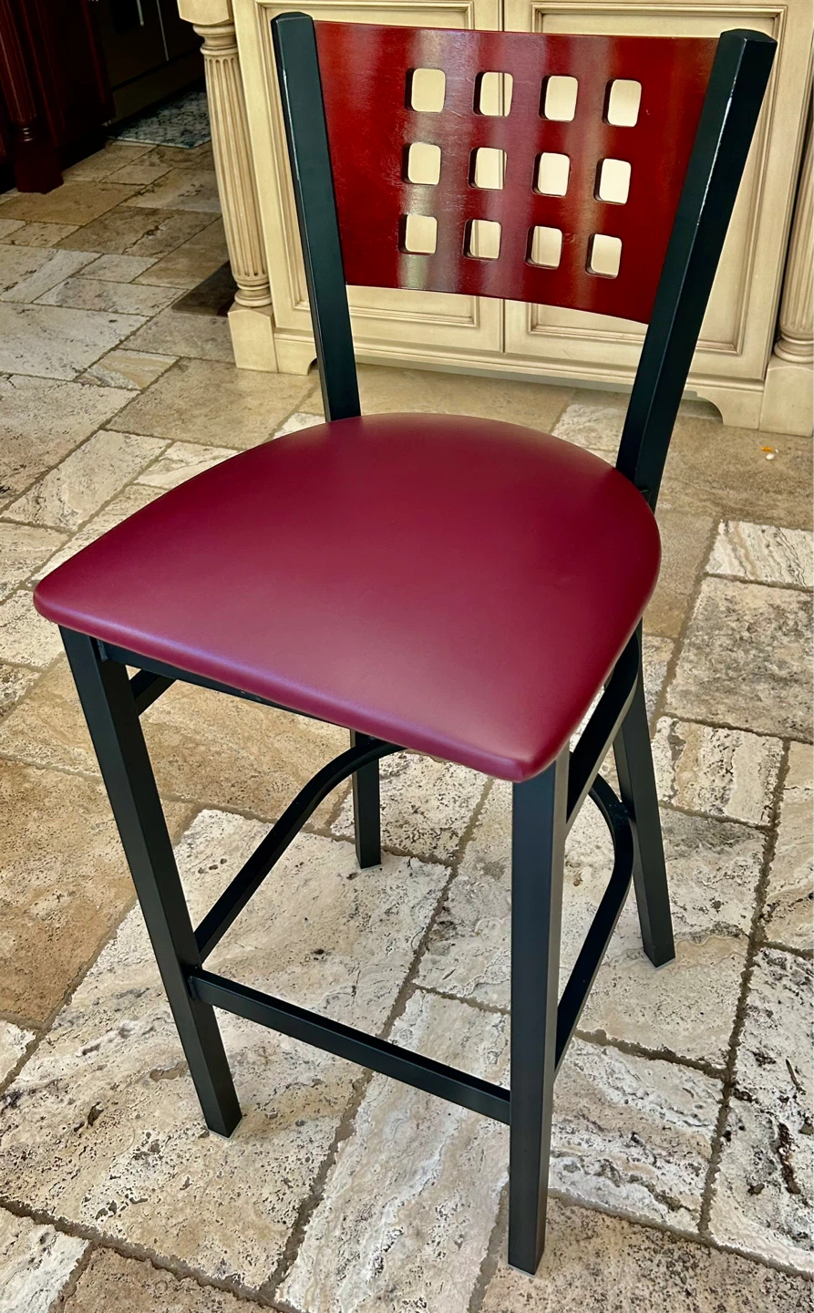 4 Red and Black Bar Stools with Padded Seat - photo 4