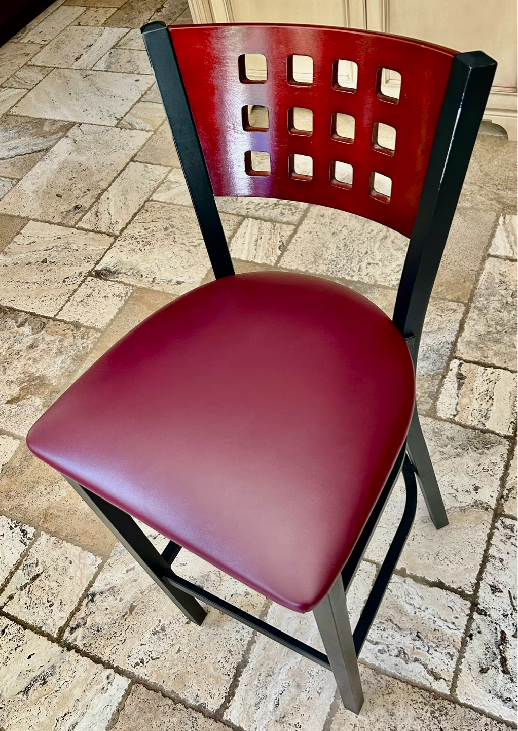 4 Red and Black Bar Stools with Padded Seat