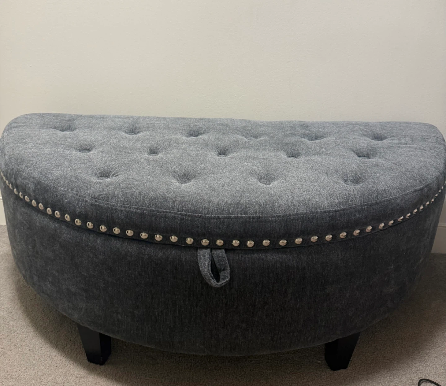 Grey Tufted Storage Ottoman Bench