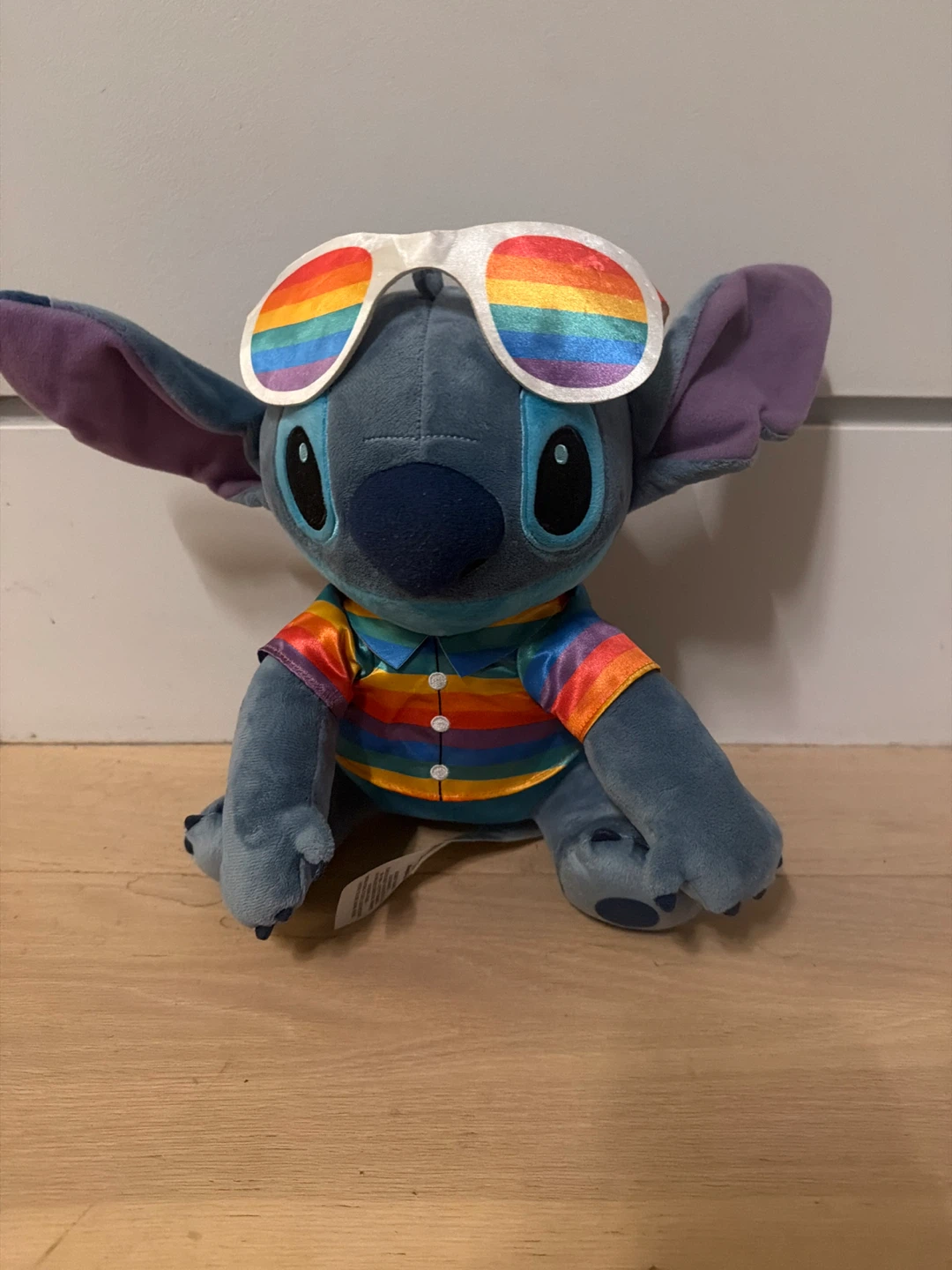 Disney Stitch Plush with Rainbow Shirt and Sunglasses