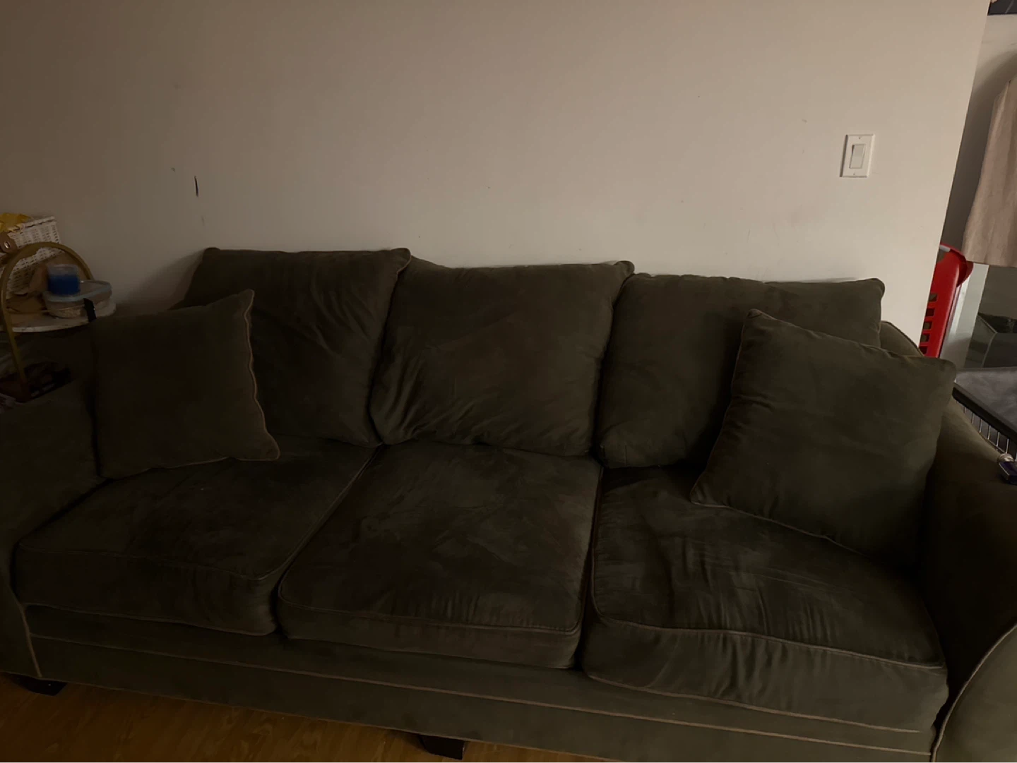 Olive Green Sofa with Throw Pillows - photo 3