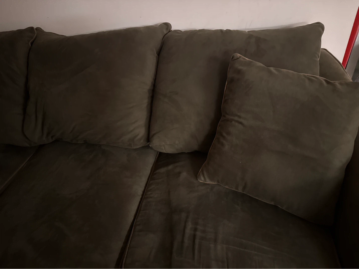 Olive Green Sofa with Throw Pillows - photo 2
