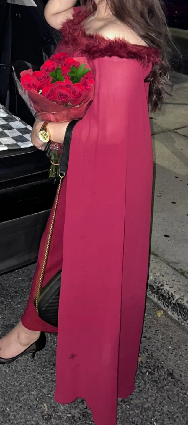 Women's Red Off-the-Shoulder Cape Dress