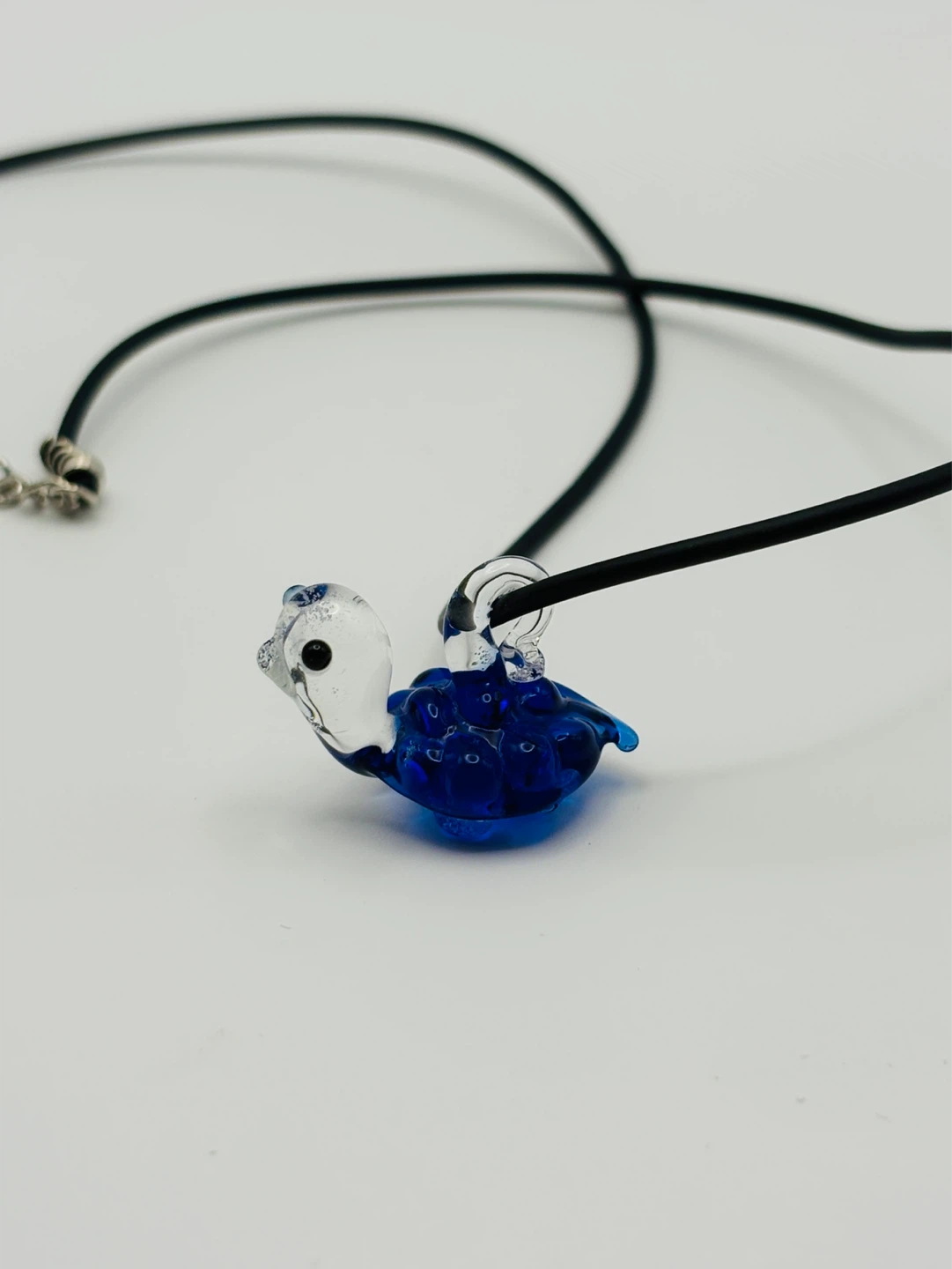 Vintage Blue Art Glass Turtle Pendant Necklace - photo 3