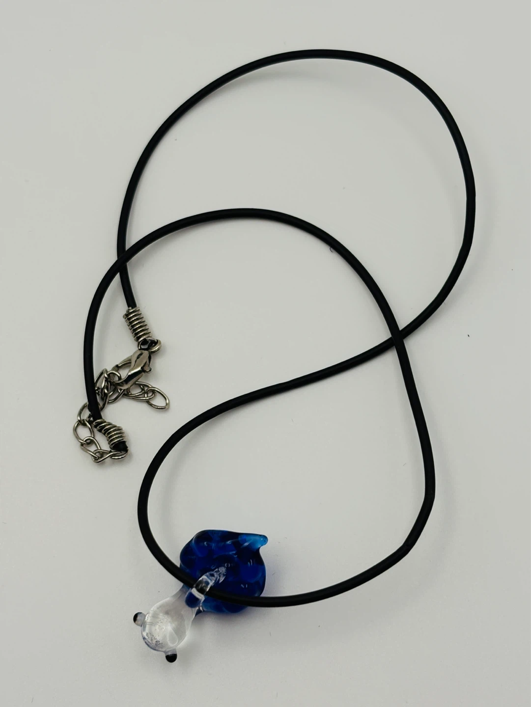 Vintage Blue Art Glass Turtle Pendant Necklace - photo 5