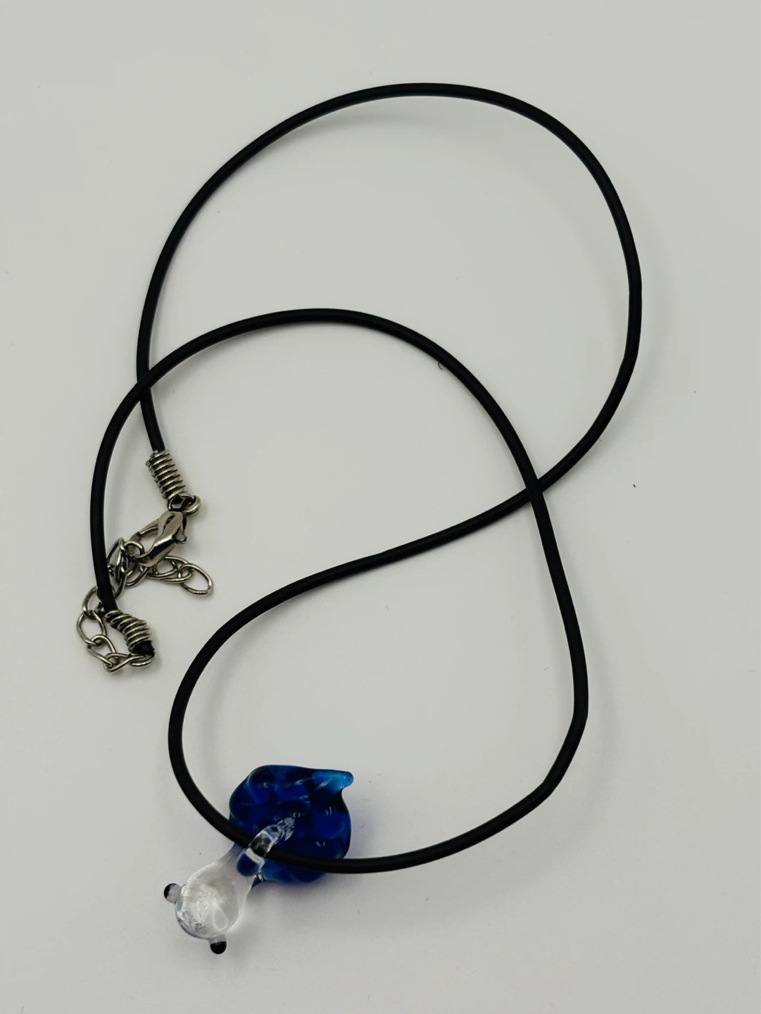 Vintage Blue Art Glass Turtle Pendant Necklace - photo 4