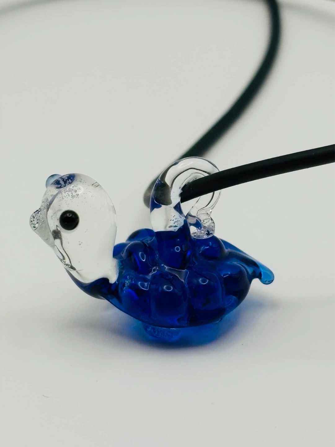 Vintage Blue Art Glass Turtle Pendant Necklace