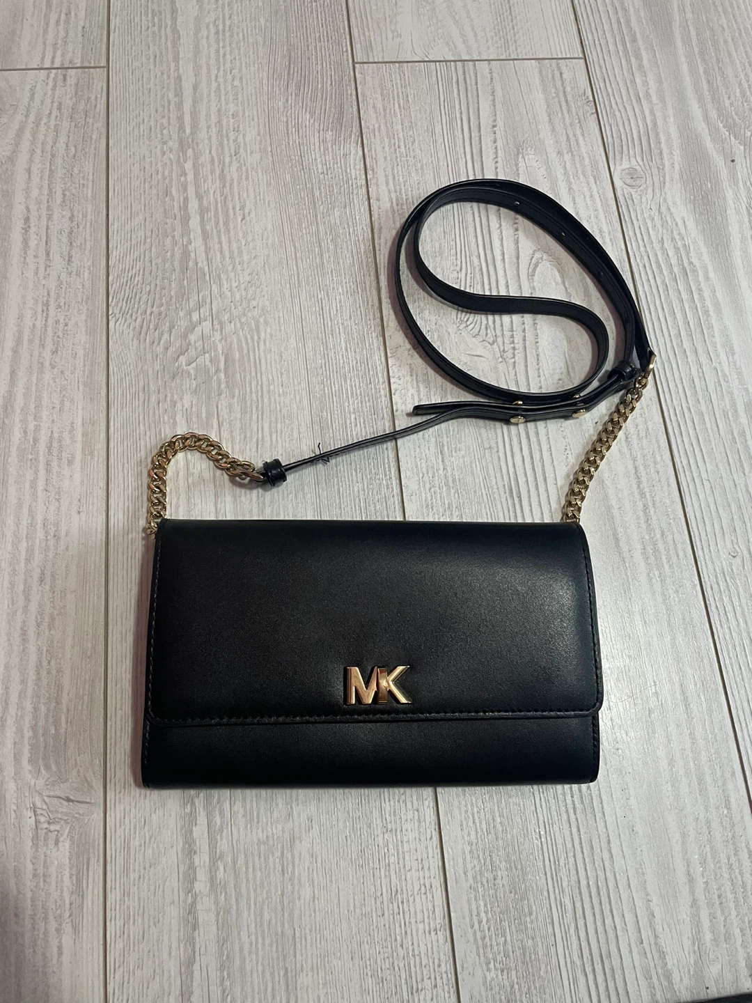 Michael Kors Black Leather Wallet on Chain