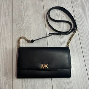 Michael Kors Black Leather Wallet on Chain