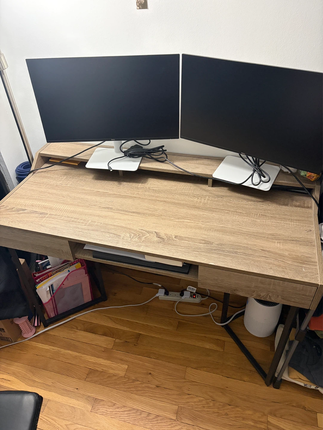 Wooden computer desk with monitor shelf - photo 2
