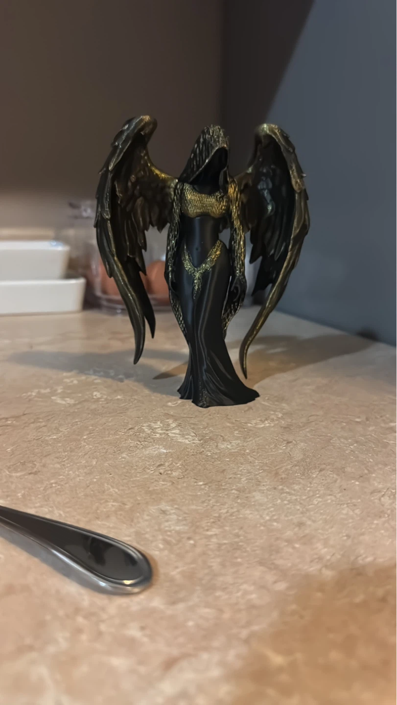 Black Angel Figurine with Gold Accents(3d printed)