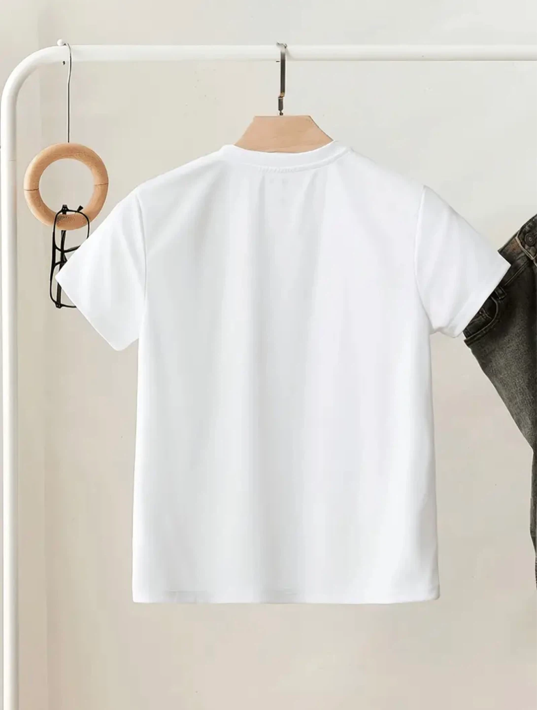 New White T-Shirt with Pearl Embellishments - photo 2
