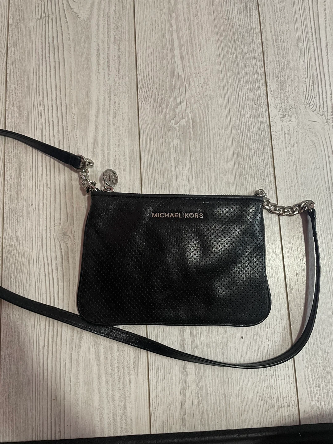 Michael Kors Black Perforated Leather Clutch/Crossbody Bag