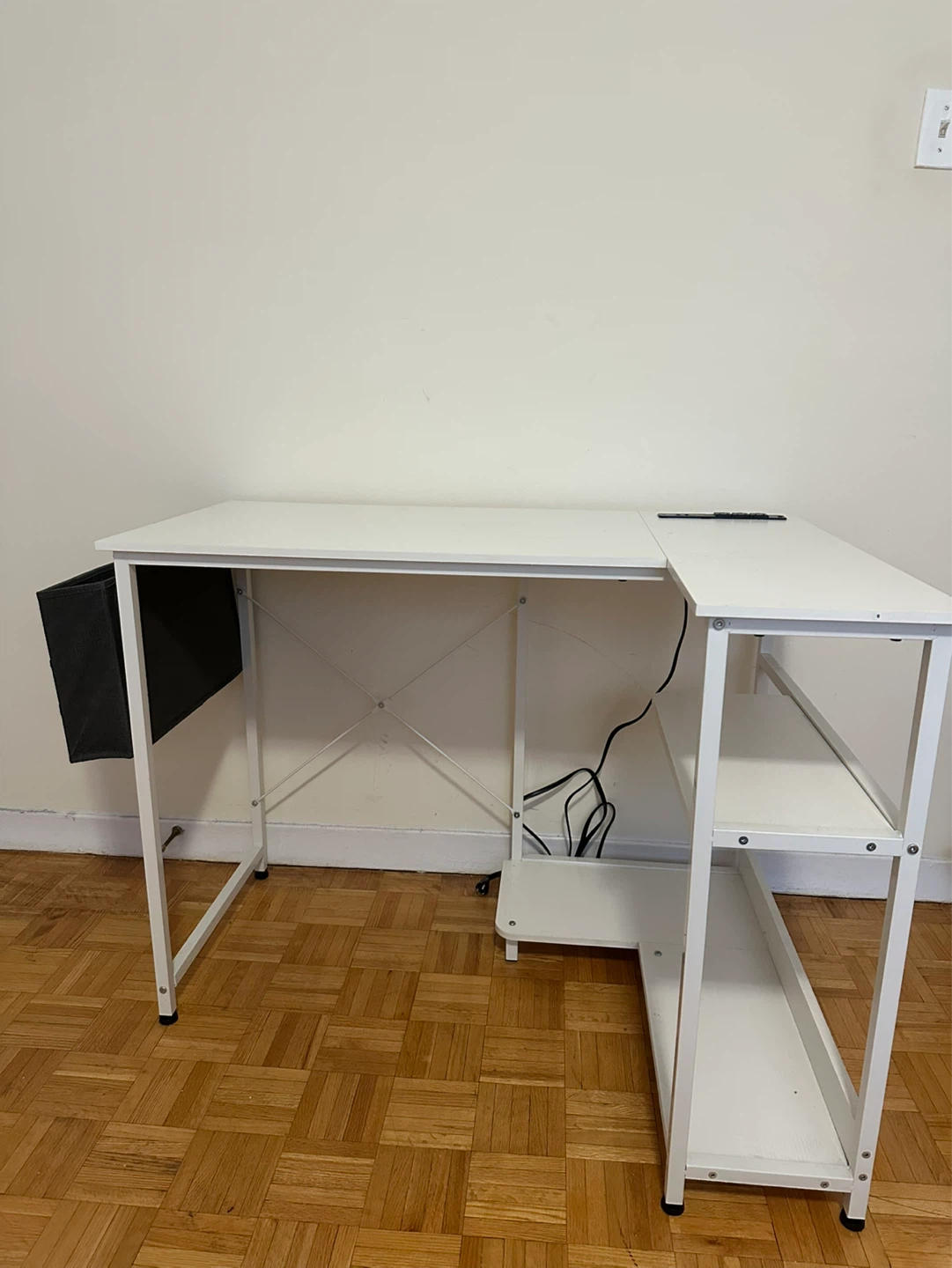 L-Shaped Home Office Desk with Shelves – White | Great Condition - photo 3