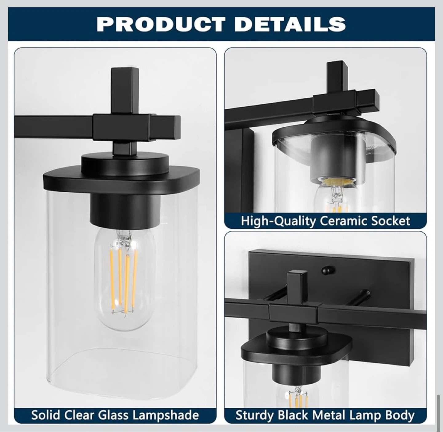 3-Light Black Bathroom Vanity Light - photo 5
