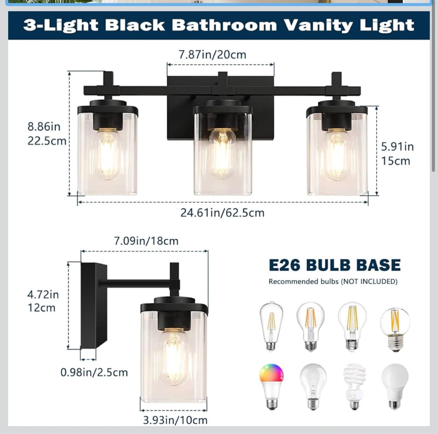 3-Light Black Bathroom Vanity Light - photo 3