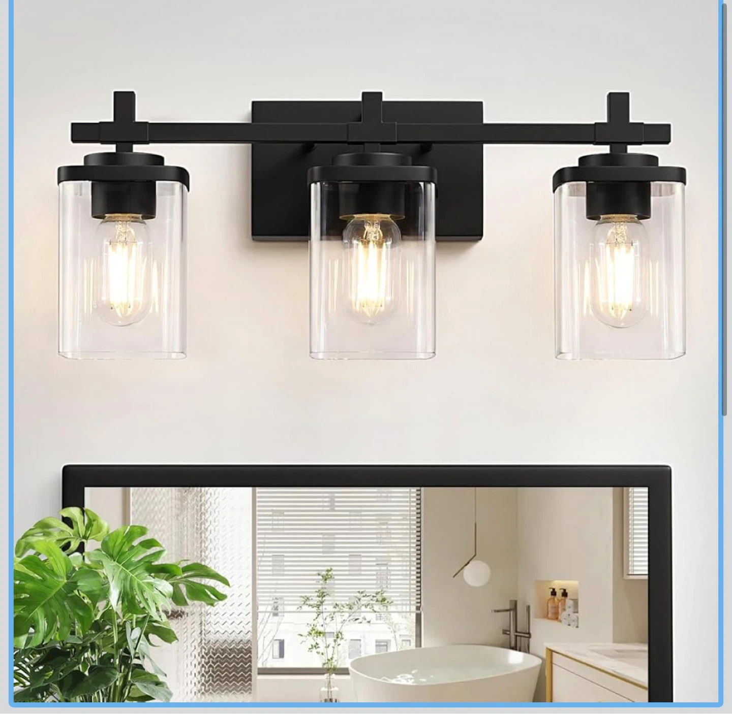 3-Light Black Bathroom Vanity Light