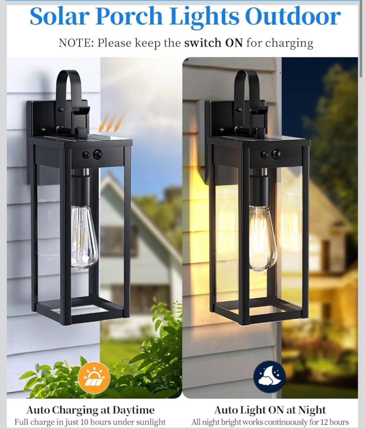 Large Solar Porch Lights Outdoor with Motion Sensors - Set of 2 - photo 2