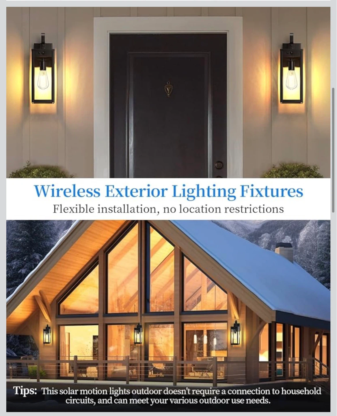 Large Solar Porch Lights Outdoor with Motion Sensors - Set of 2 - photo 3