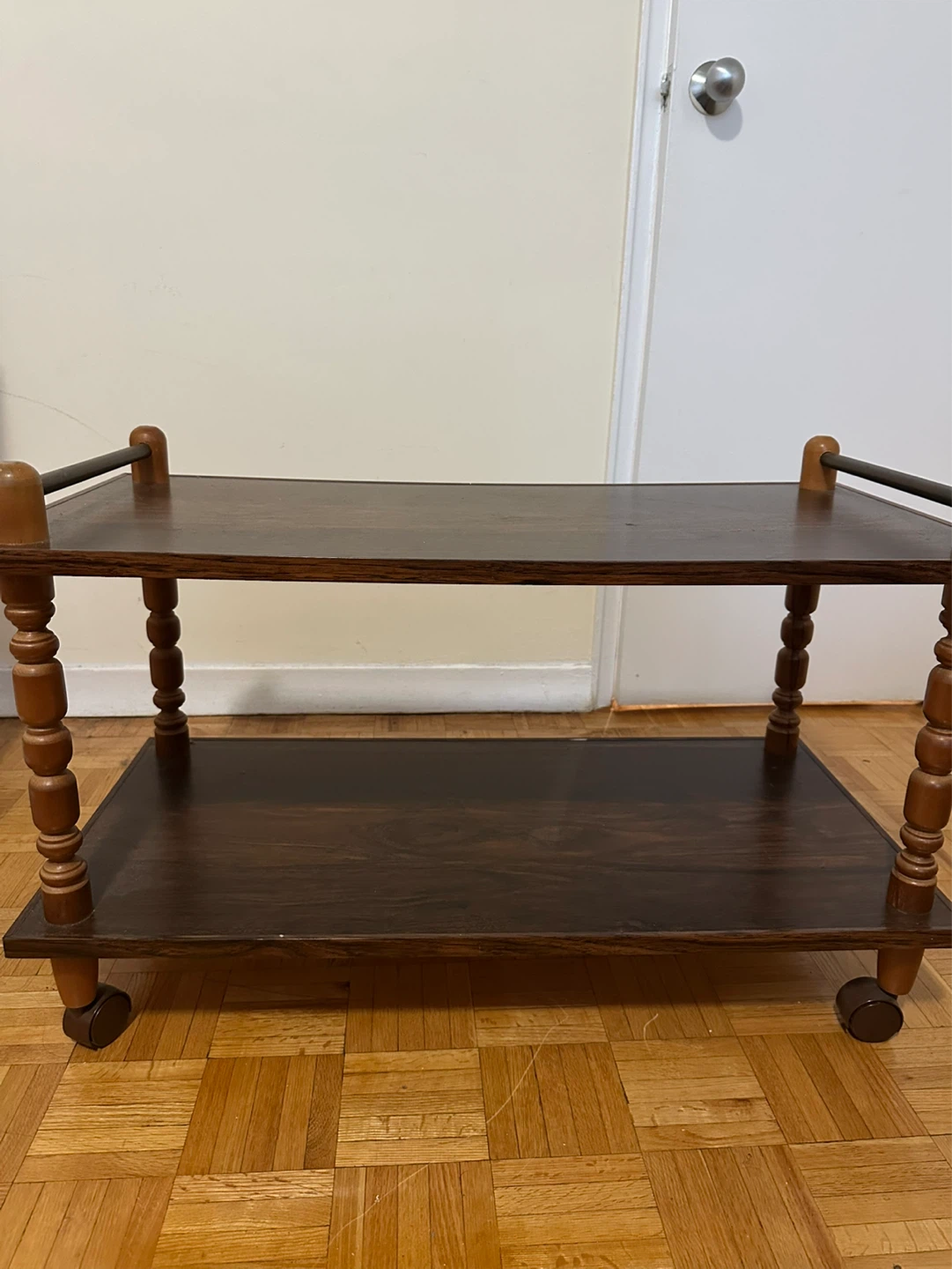 Vintage Wood Bar Cart / Rolling Serving Table – 2 Tiers