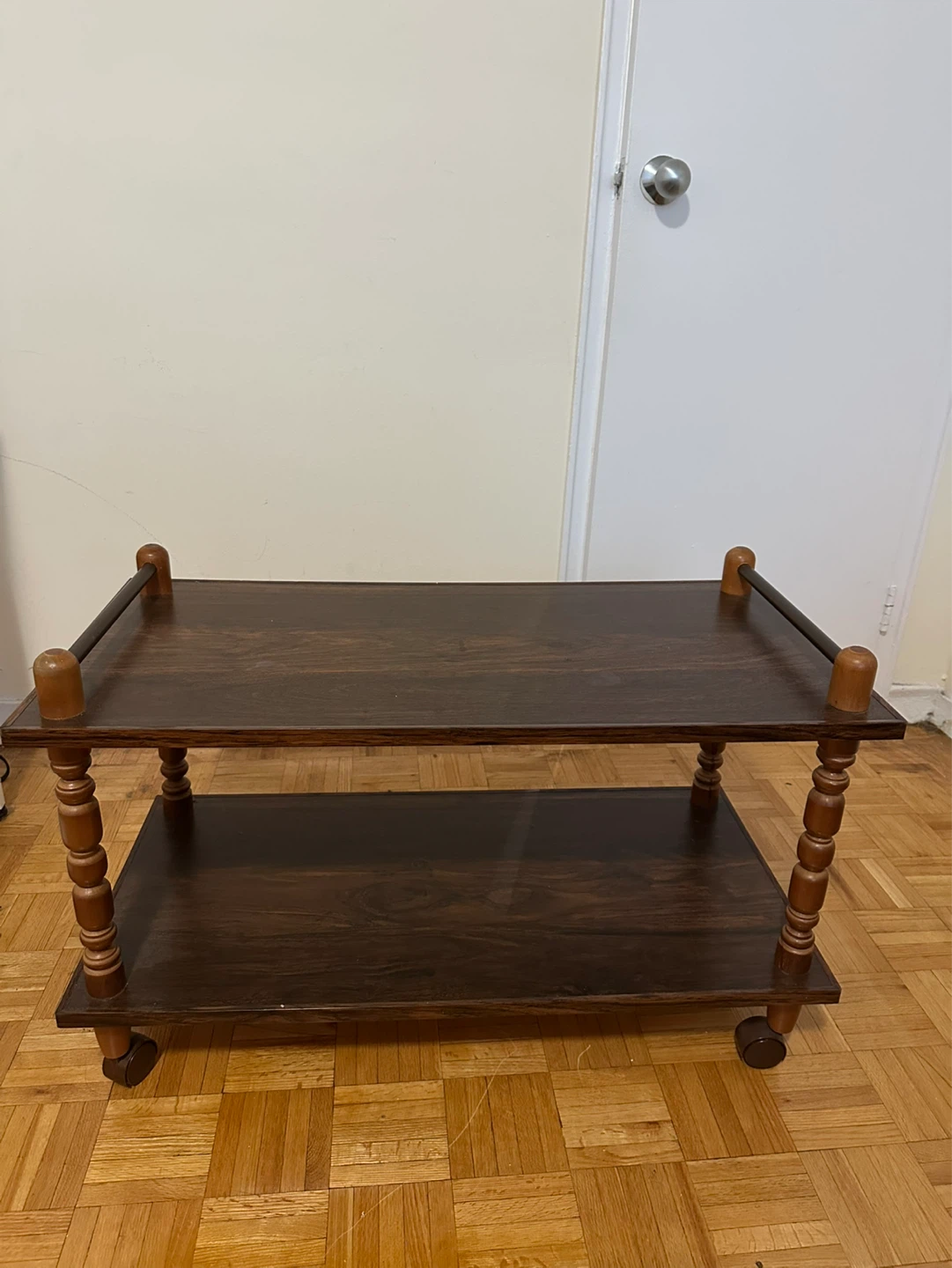 Vintage Wood Bar Cart / Rolling Serving Table – 2 Tiers - photo 2