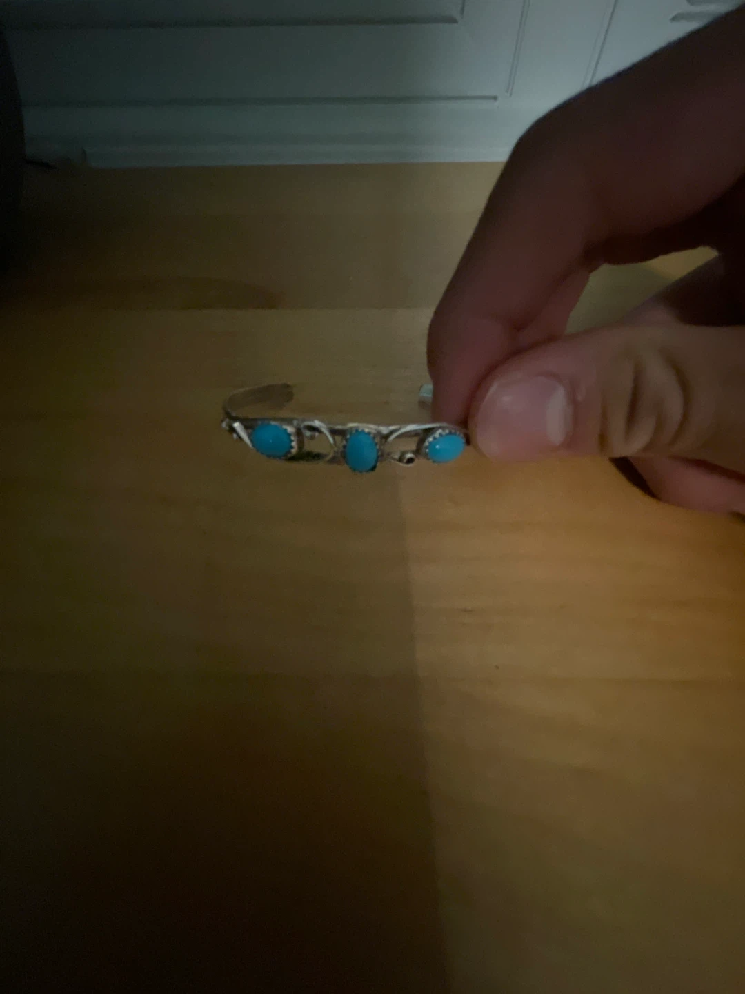Sterling Silver Navajo Style 3-Stone Turquoise Cuff Bracelet - photo 2