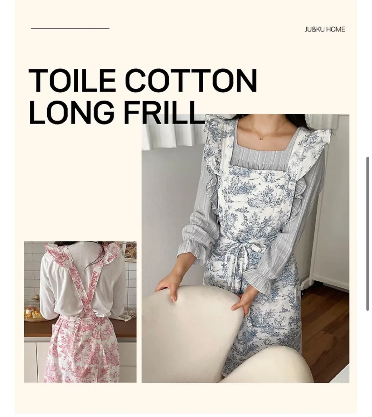 Toile Cotton Long Frill Apron - photo 3