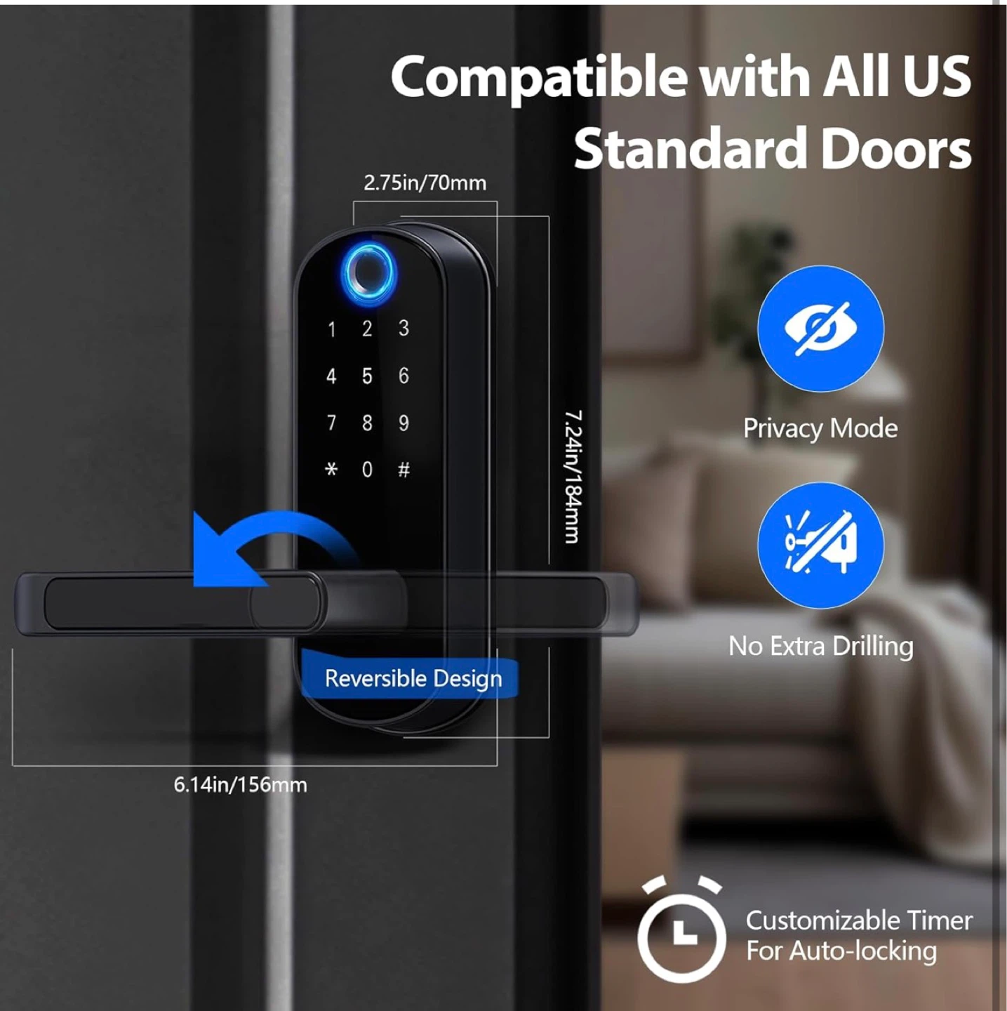 8-in-1 Wi-Fi Keyless Entry Door Lock with Fingerprint and Keypad - photo 5