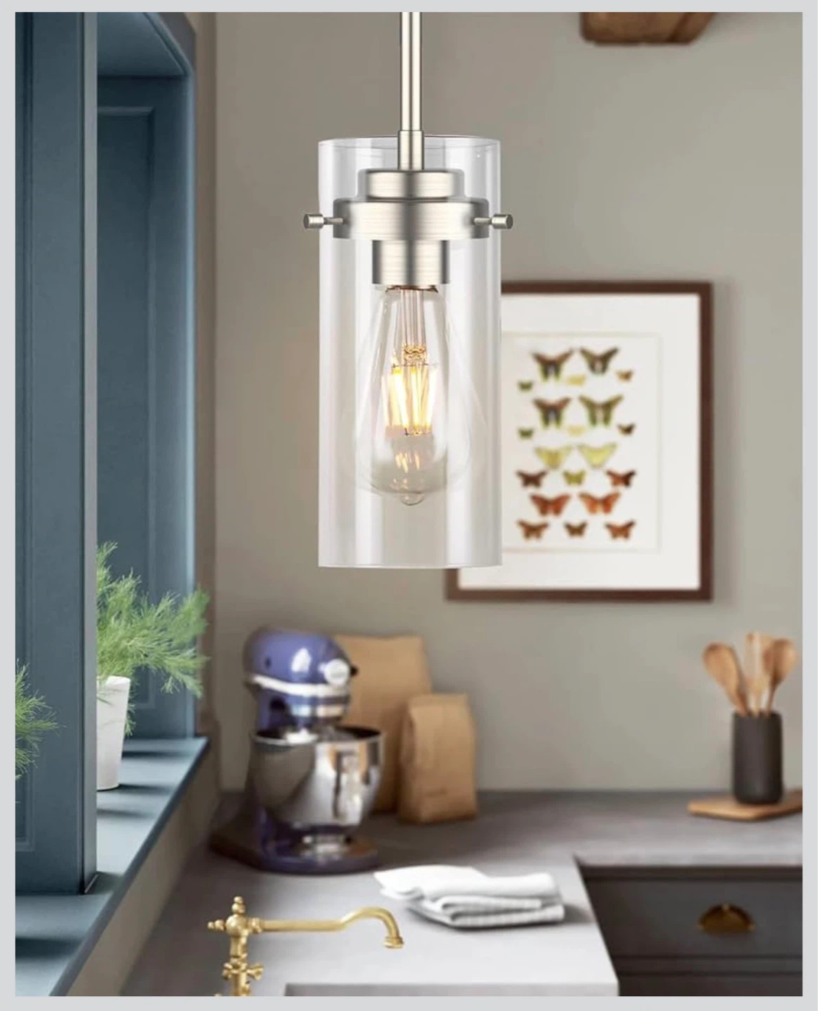 Pack of 2 Brushed Nickel Pendant Light Fixtures - photo 2
