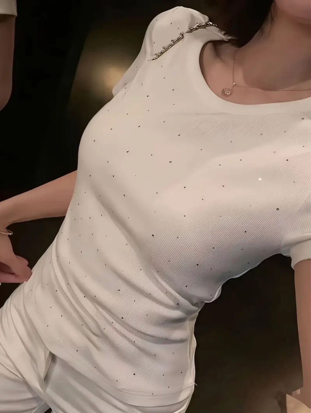 New White Rhinestone T-Shirt