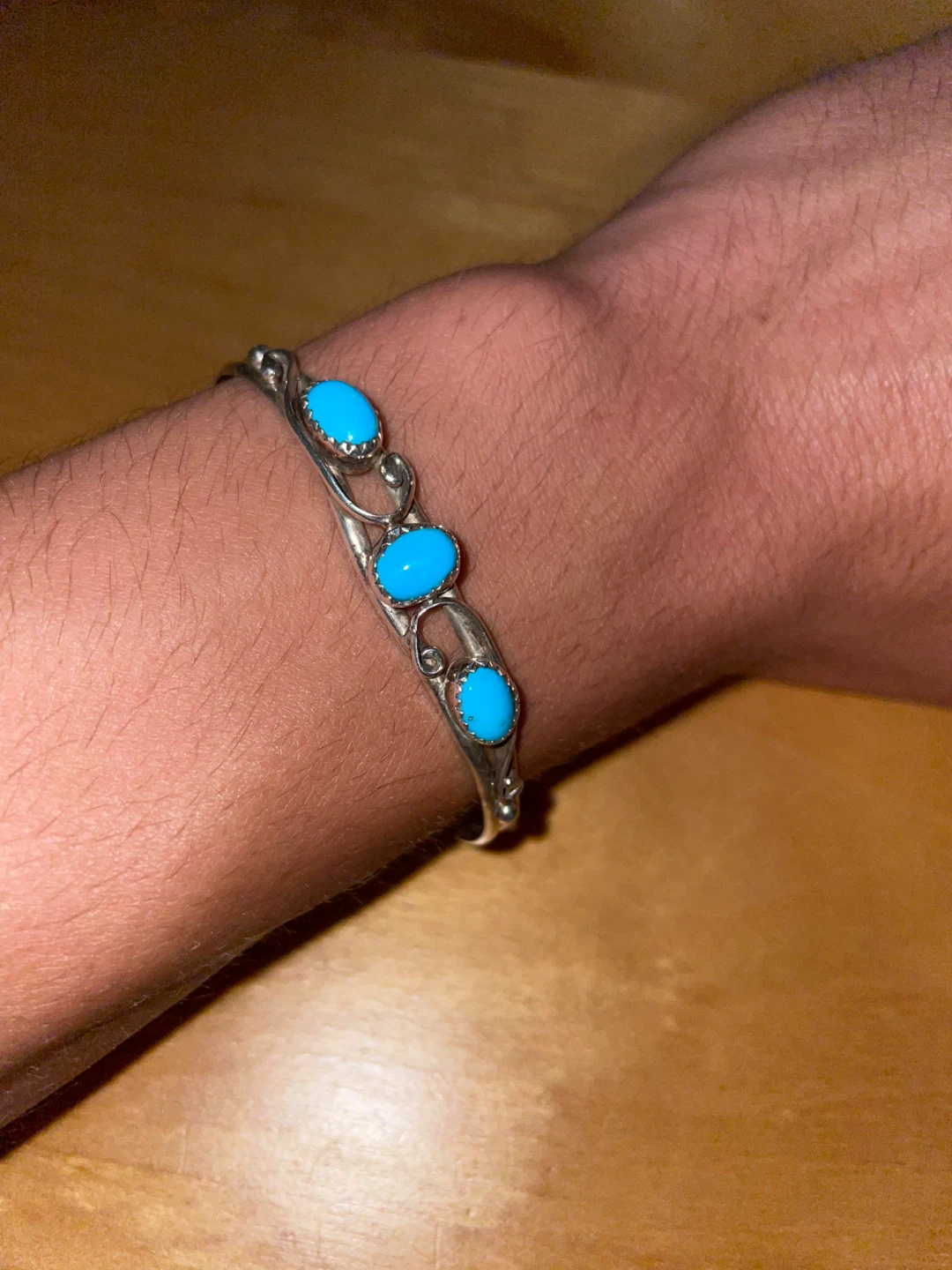 Sterling Silver Navajo Style 3-Stone Turquoise Cuff Bracelet - photo 3