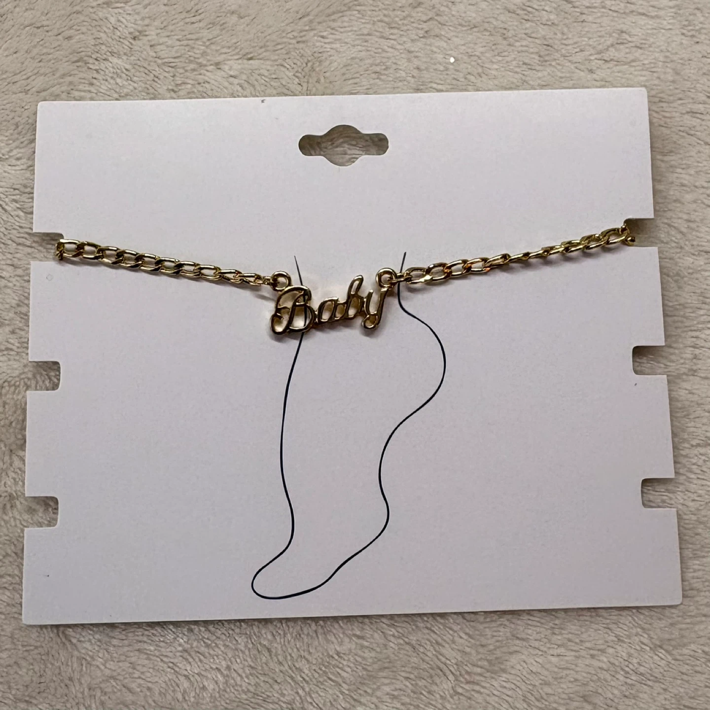 Gold Tone Baby Anklet Script Word Chain Bracelet Summer Jewelry - photo 2
