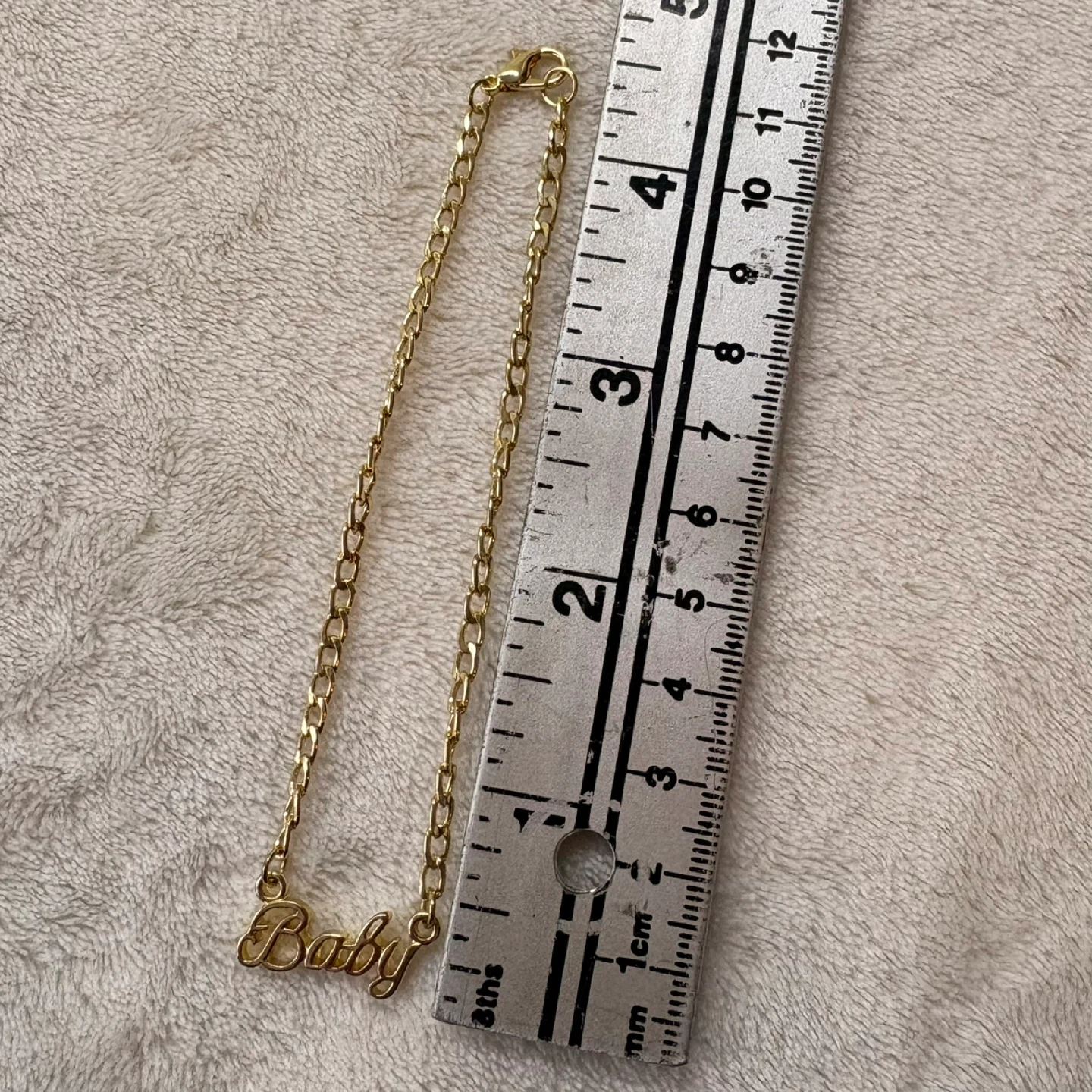 Gold Tone Baby Anklet Script Word Chain Bracelet Summer Jewelry - photo 5