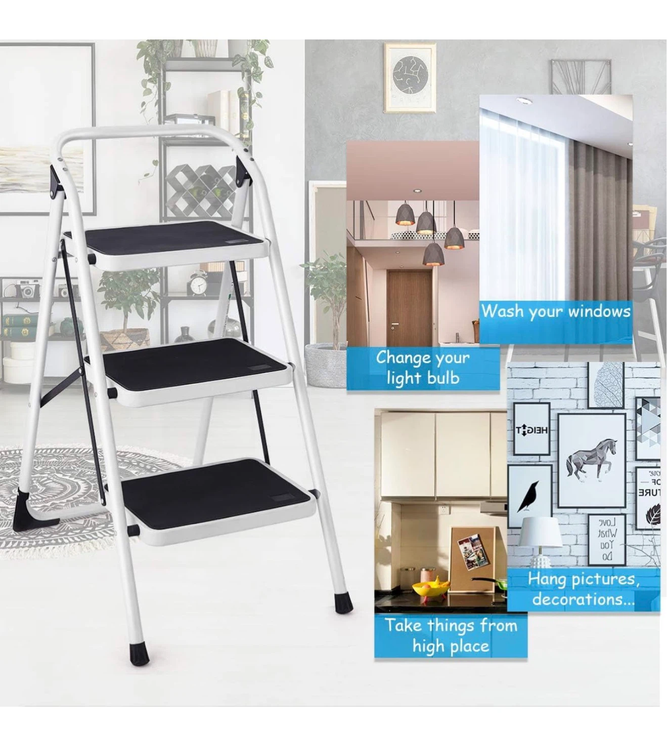 Goplus 3 Step Ladder, Folding Heavy Duty Step - photo 5