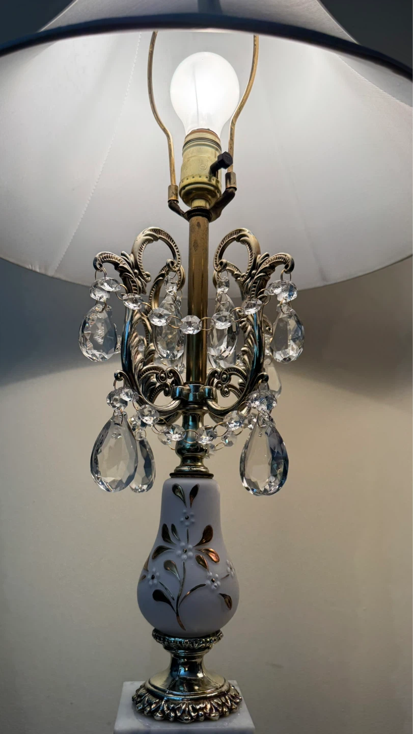 Vintage Pair of Crystal Accent Table Lamps with Marble Base - photo 4