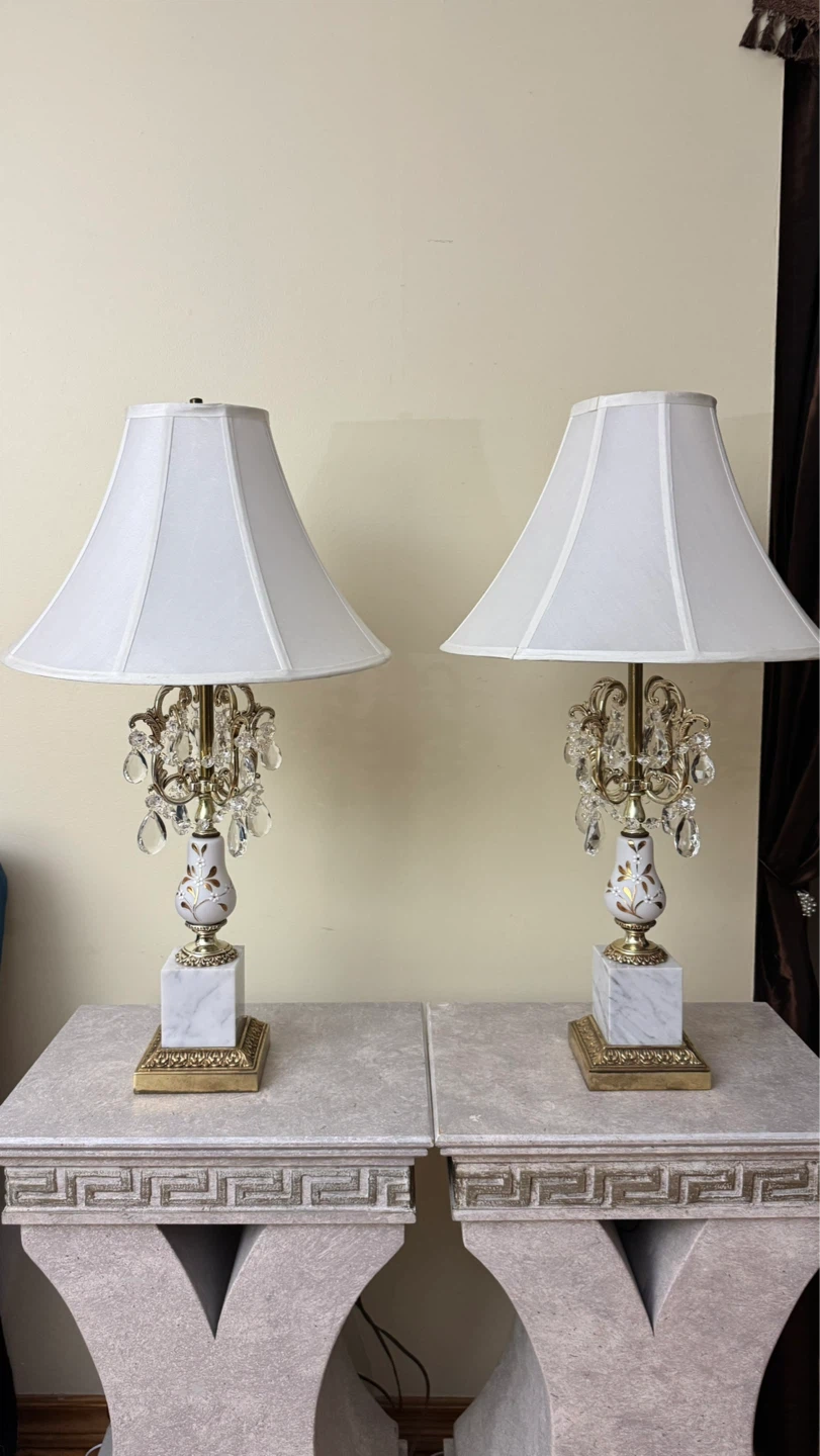 Vintage Pair of Crystal Accent Table Lamps with Marble Base - photo 2