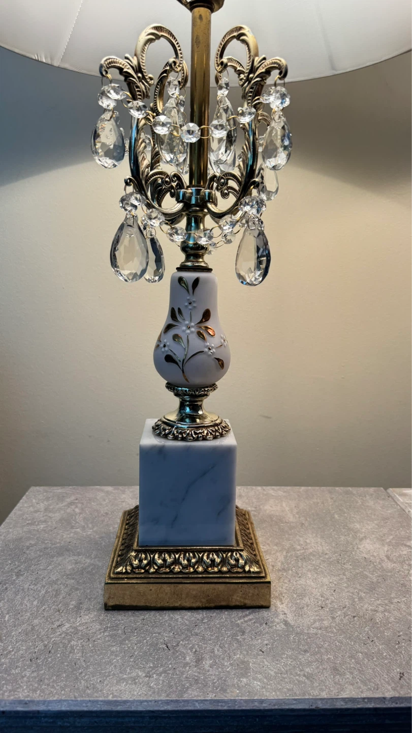 Vintage Pair of Crystal Accent Table Lamps with Marble Base - photo 3