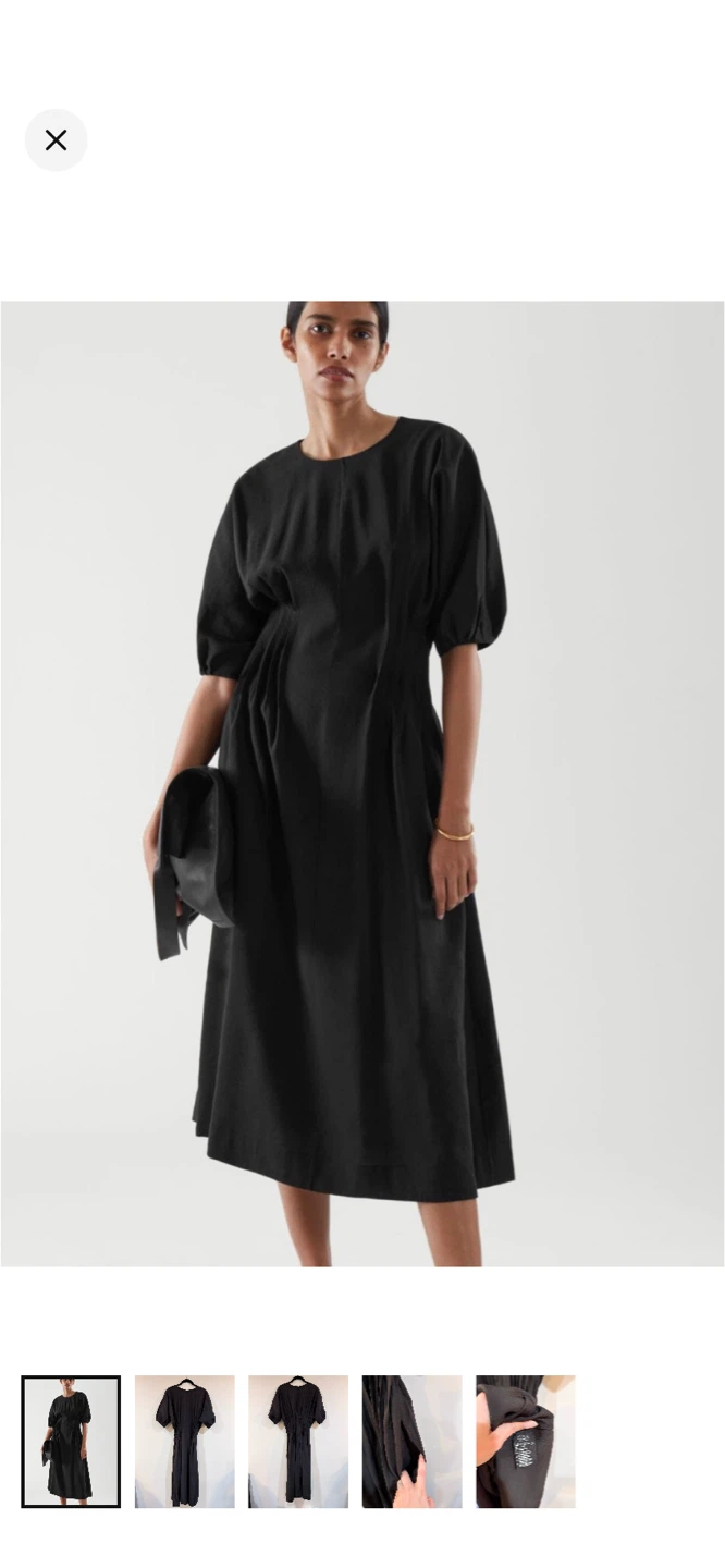Cos black puff sleeve midi dress sz 36