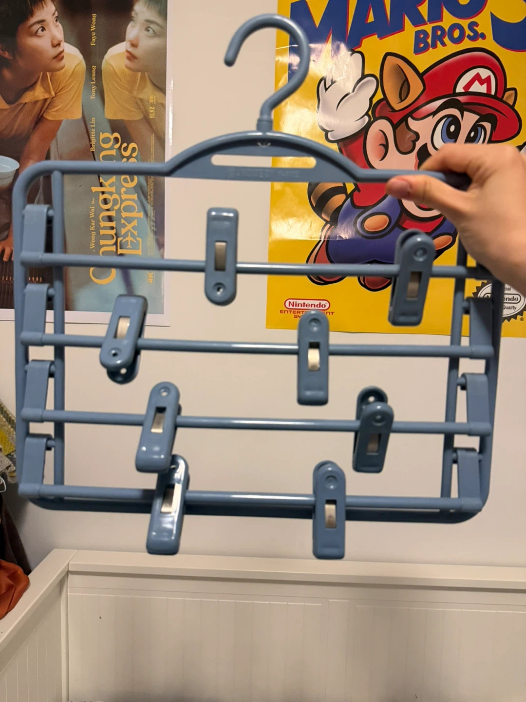 Blue Plastic Hanger with 8 Clips