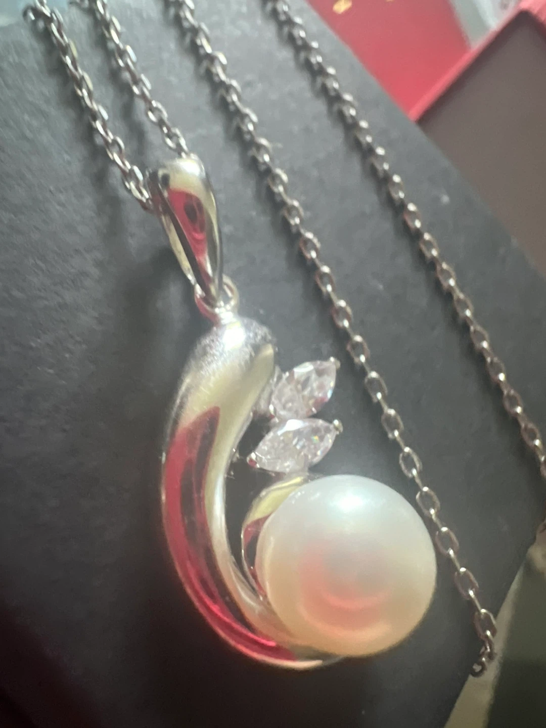 925 silver  Pearl and Cubic Zirconia Pendant Necklace - photo 2