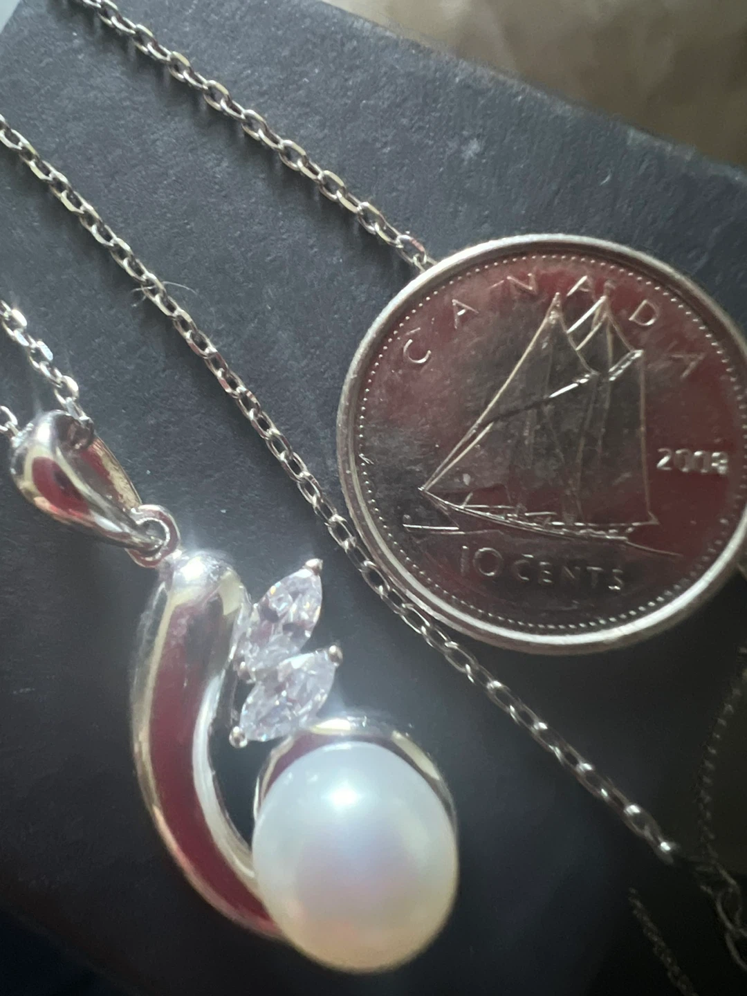 925 silver  Pearl and Cubic Zirconia Pendant Necklace - photo 3
