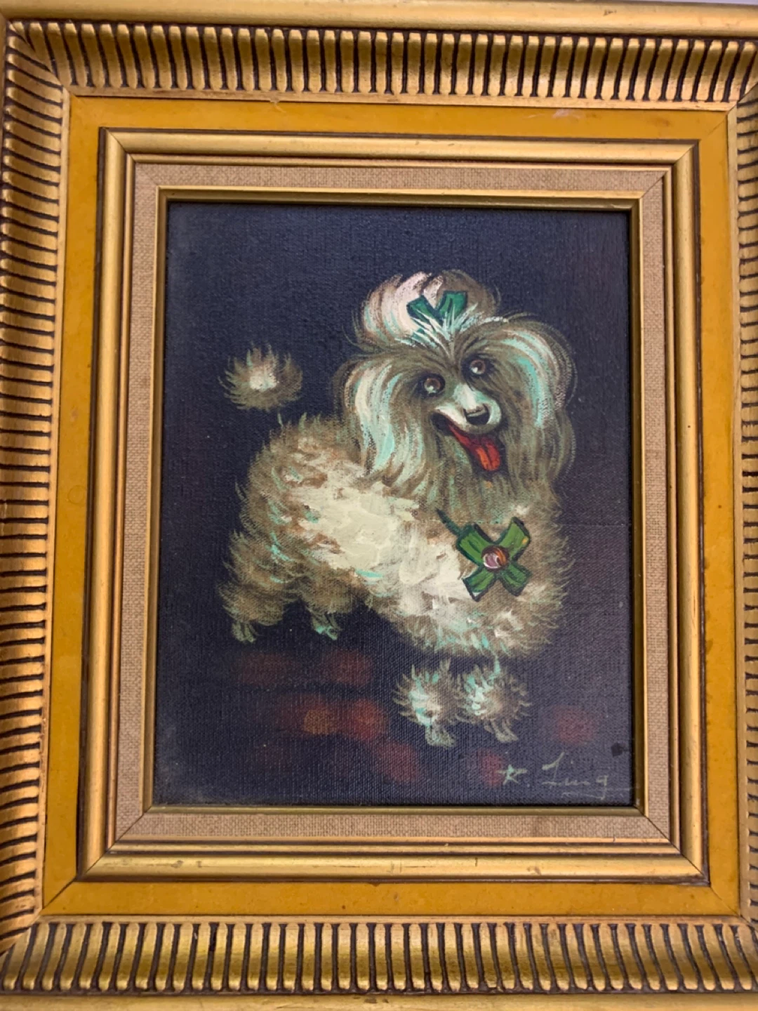 Framed oil Painting of a Poodle