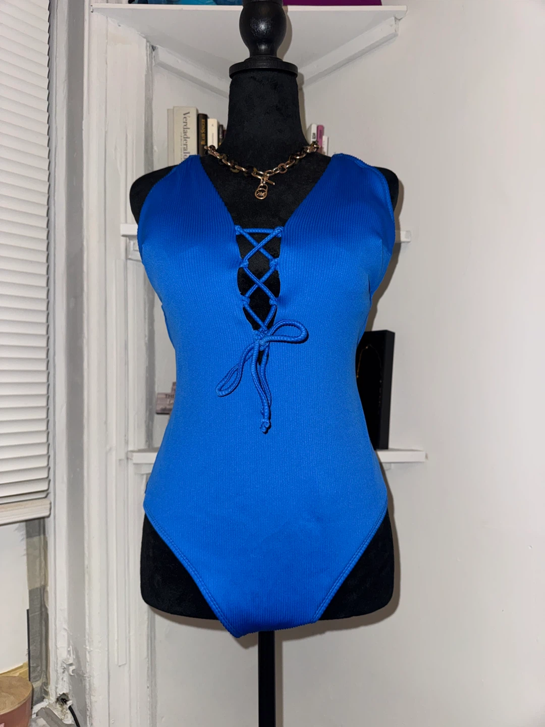 Royal Blue Lace-Up One-Piece Swimsuit